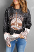 Black Nashville Music City Guitar Leopard Color Block Sweatshirt